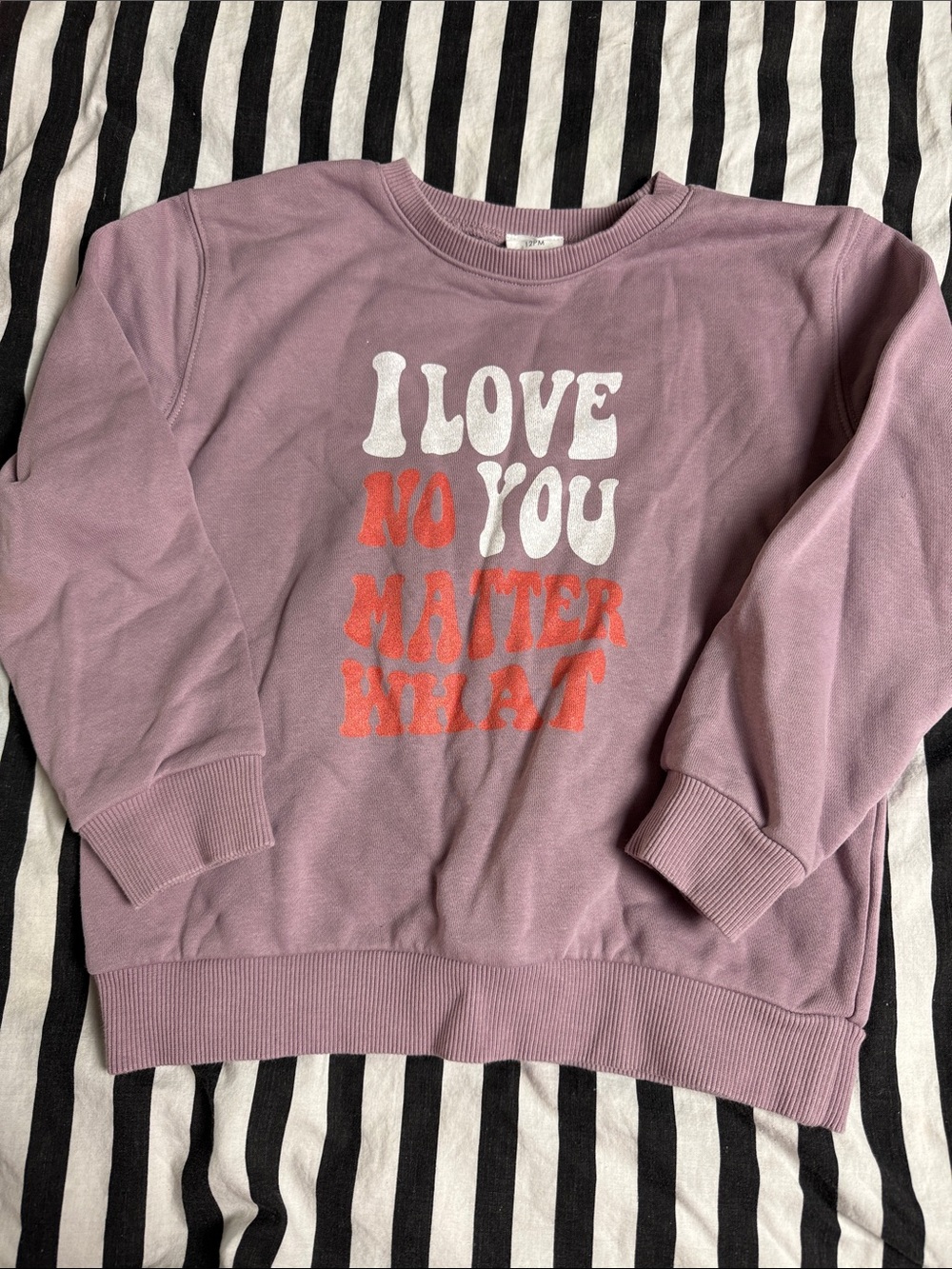 Kids Lilac Graphic Crewneck Sweatshirt - I Love You No Matter What